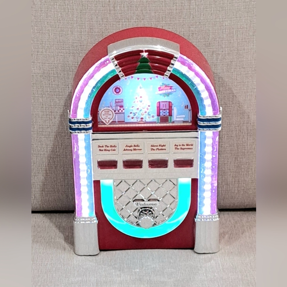 Mr Christmas Holiday Retro Jukebox LED Lights Up Plays 4 Chrismas Songs-TESTED